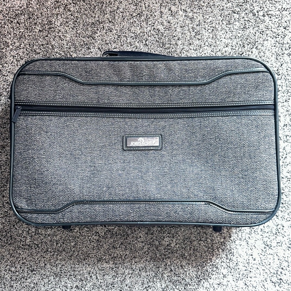 Vintage Jordache Tweed Suitcase from 80’s/90’s navy blue & gray Good Condition